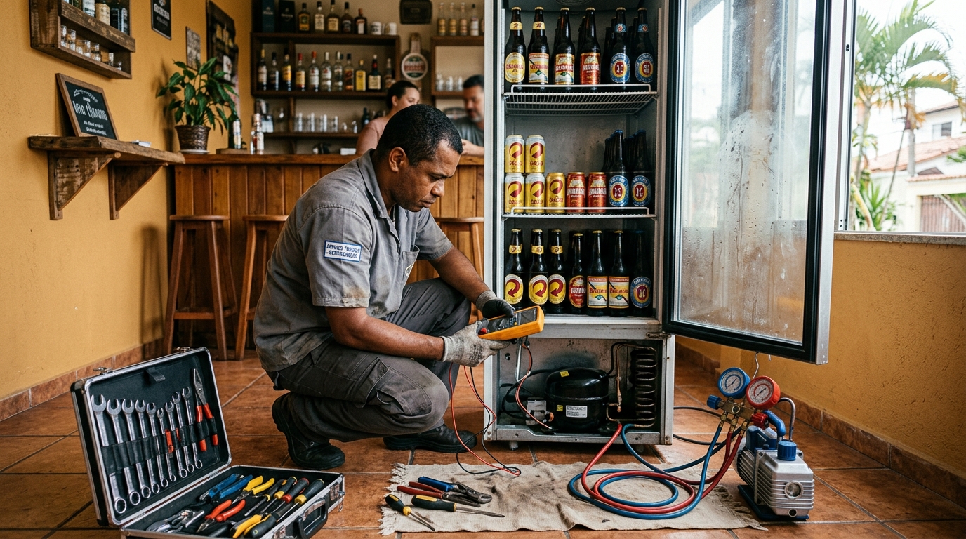 Substituição de termostato de cervejeira em serviço técnico em Governador Valadares‑MG